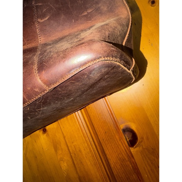 Leather Tote Bag Purse Double Top Handle Shoulder Brown Distressed Boho Minimal - Picture 9 of 16